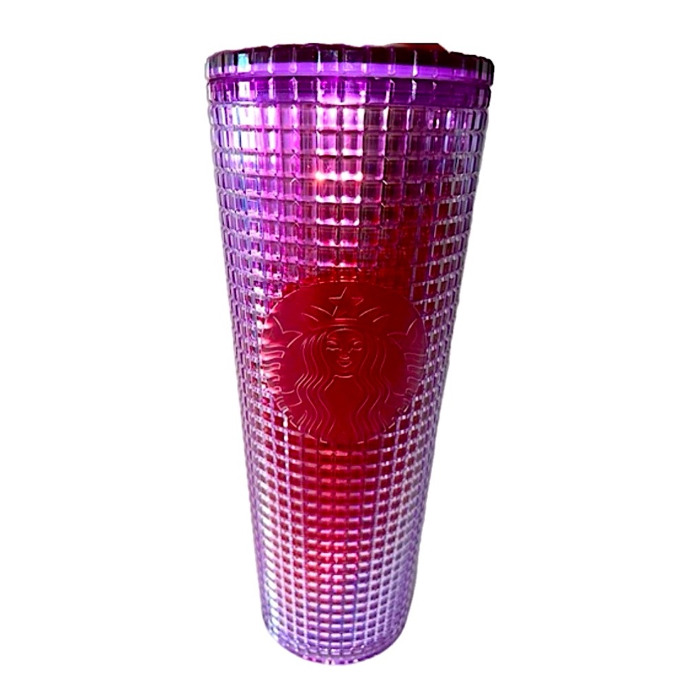 Starbucks Summer Pink Purple Berry Ombré Grid Tumbler Cup 24oz